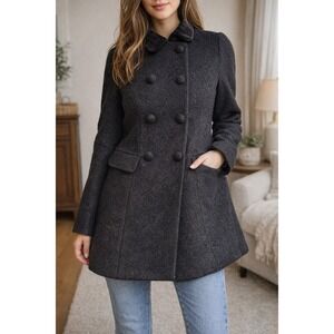 Jack Wills Womens Wool Blend Double Breasted Coat Grey Velvet Collar US 2 UK 6